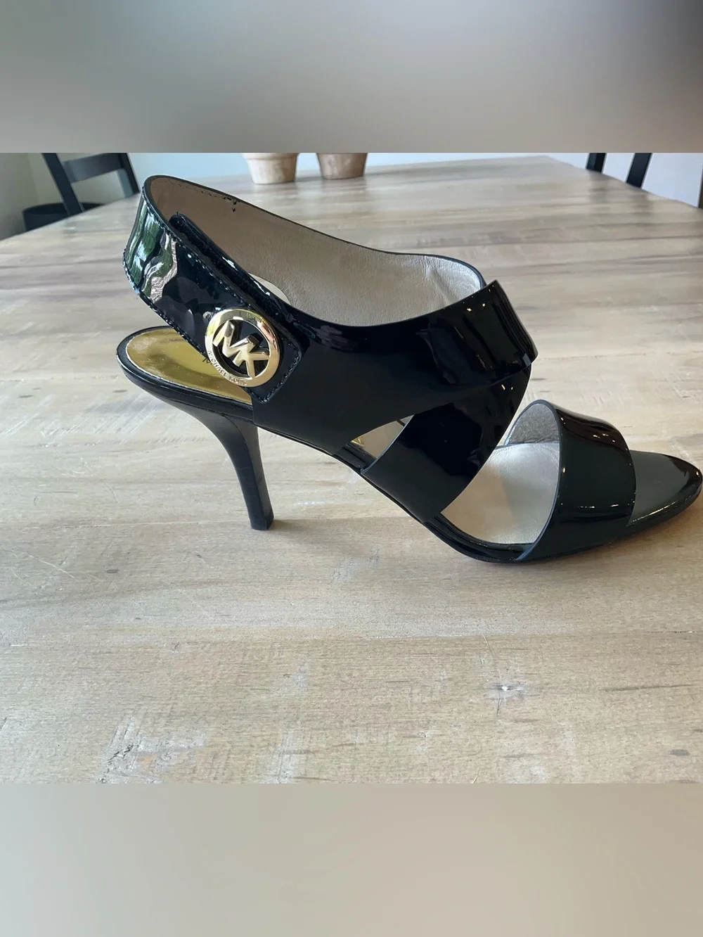 Michael Kors Womens Joselle Open Toe Pump Black Patent Size 8M
